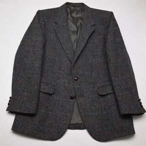 Vtg USA made 40S Gray Windowpane Check Wool Tweed Mens Blazer Jacket Sport Coat